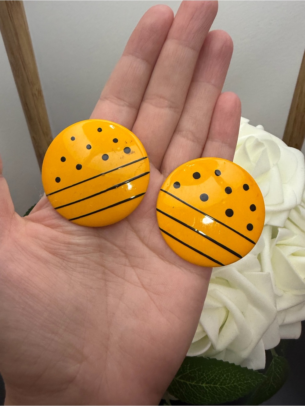 Kids Yellow Polka Dot Button Hair Clips - Pair